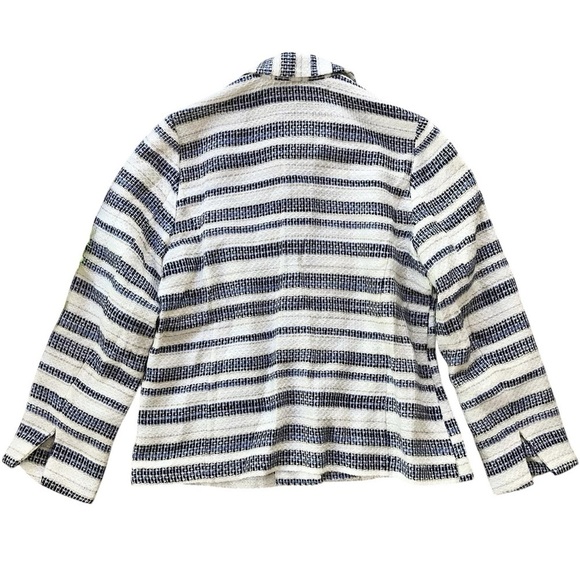 Appleseeds Tweed Knit Striped Buttoned Jacket Ivory White Navy Blue Size 14 - Picture 2 of 6